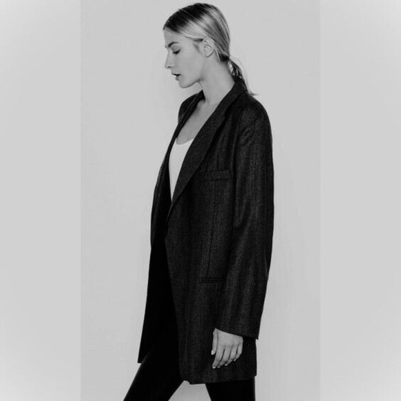 EQUIPMENT Depuis 1976 Women's Garner Blazer Wool Oversized Black Jacket, 10